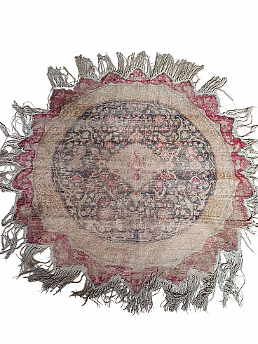 Tappeto rotondo Kayseri turco in cotone e lana, inizio '900