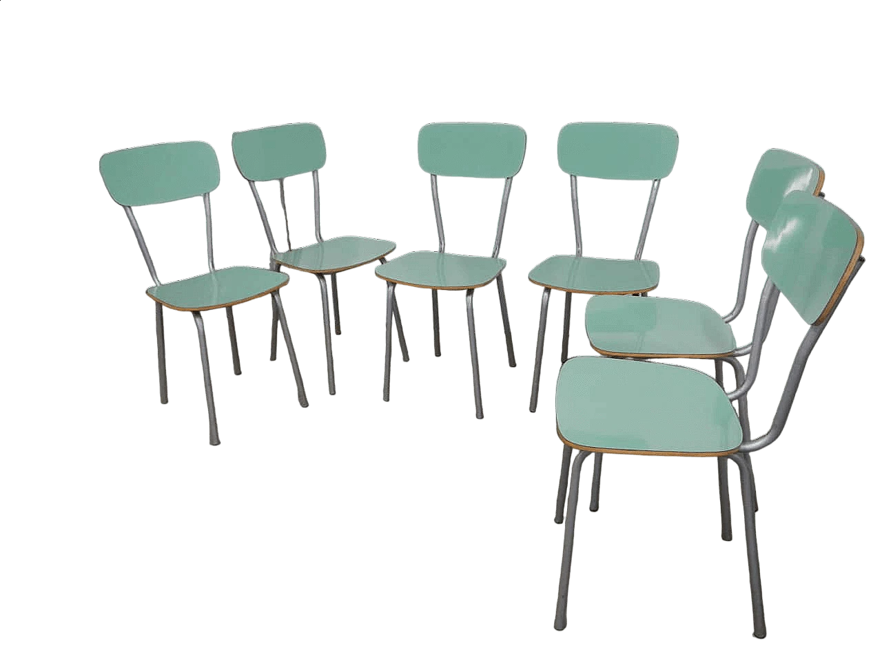 6 Green formica chairs with metal frame, 1960s 12