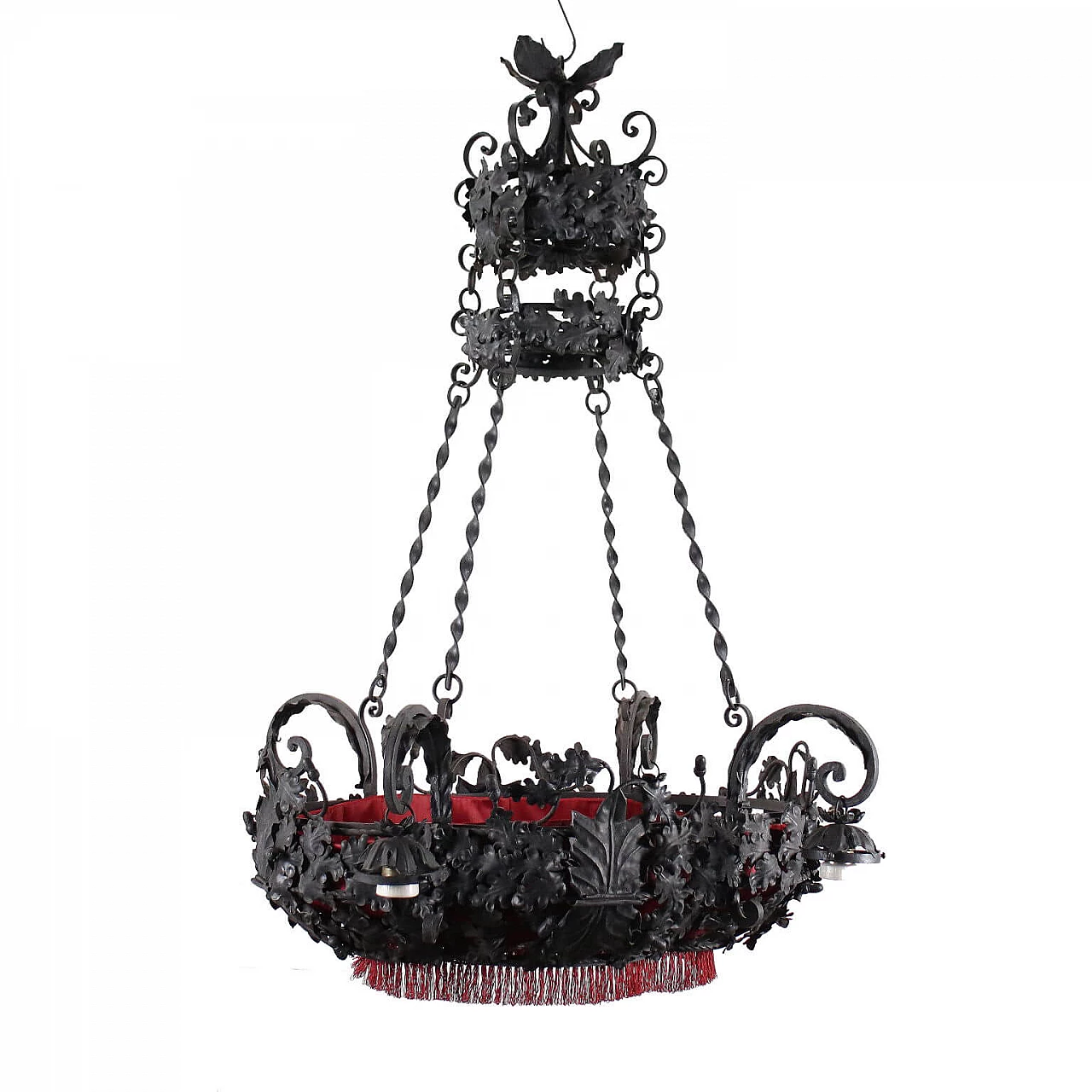 Lampadario Liberty in metallo con motivi floreali, inizio '900 1