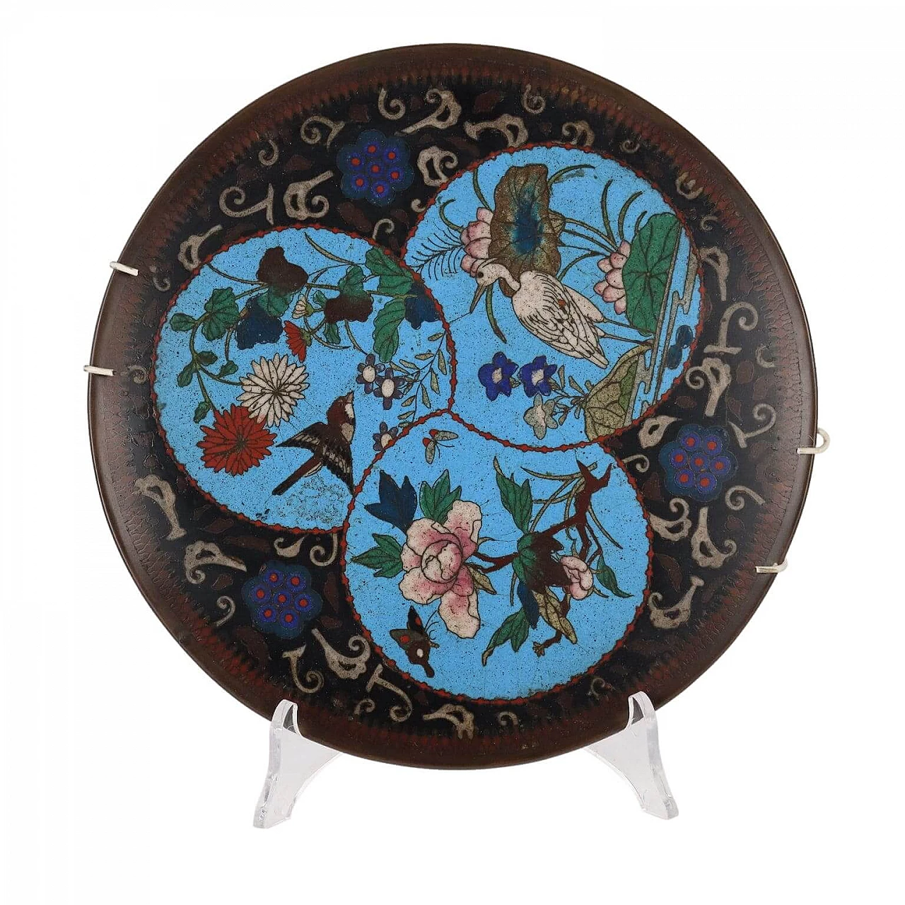 Japanese copper plate with cloisonné enamels, 19th century 1