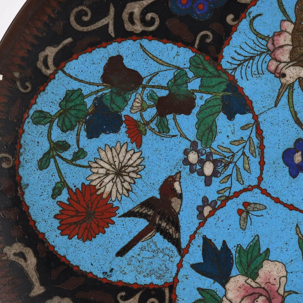 Japanese copper plate with cloisonné enamels, 19th century 4