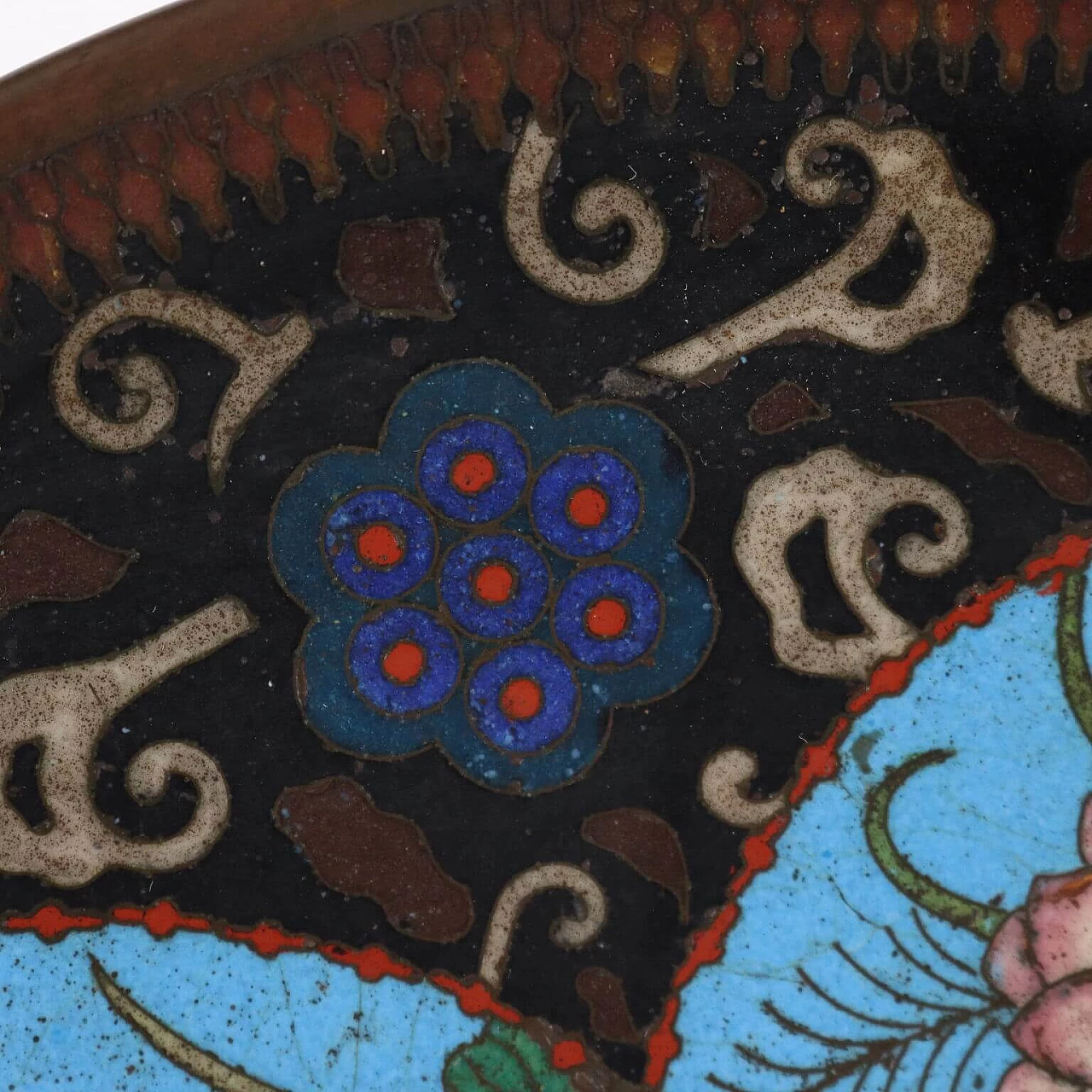 Japanese copper plate with cloisonné enamels, 19th century 6
