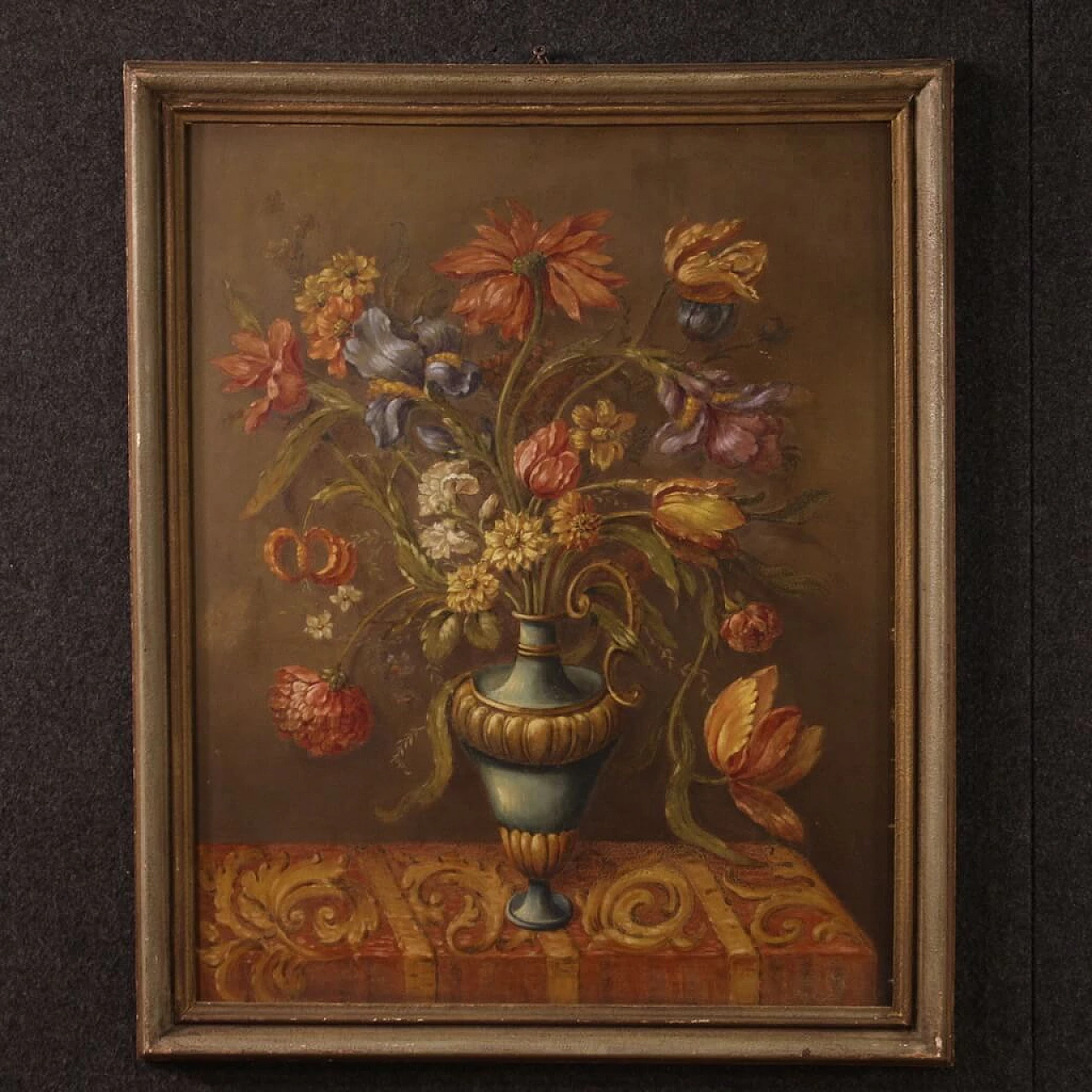 Natura morta con vaso di fiori, dipinto a olio su masonite, 1955 1
