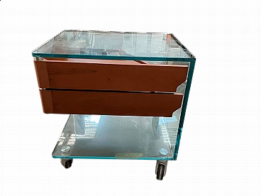 Venerdì glass bedside table with cherrywood trays by Tonelli, 2000s