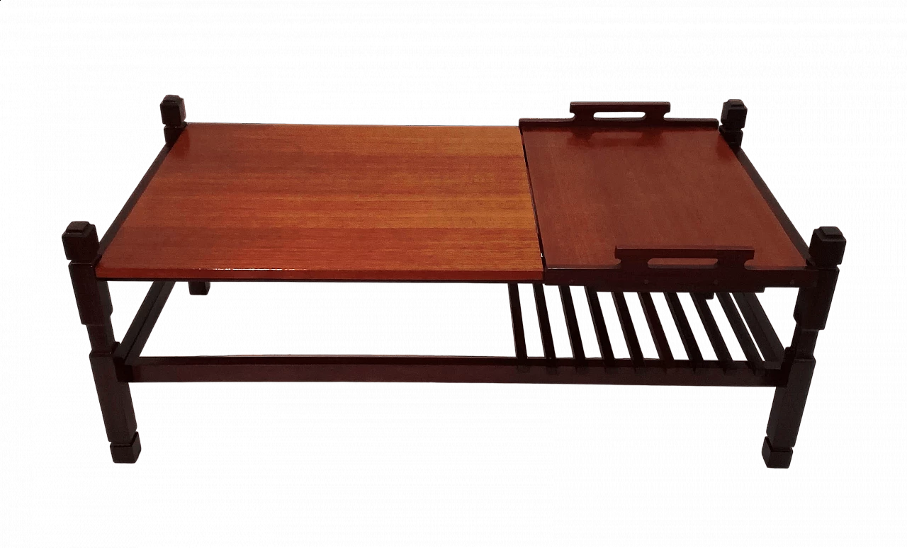 Wooden coffee table with pull-out tray, 1960s 16