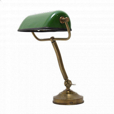Art Deco gilded and green metal ministerial table lamp, 1930s