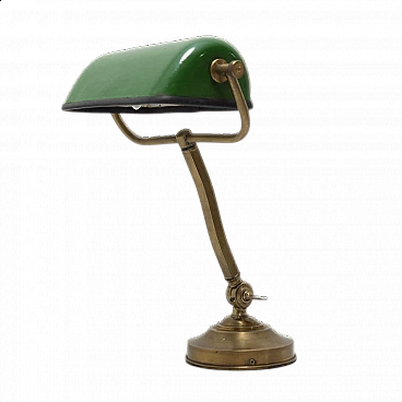 Art Deco gilded and green metal ministerial table lamp, 1930s