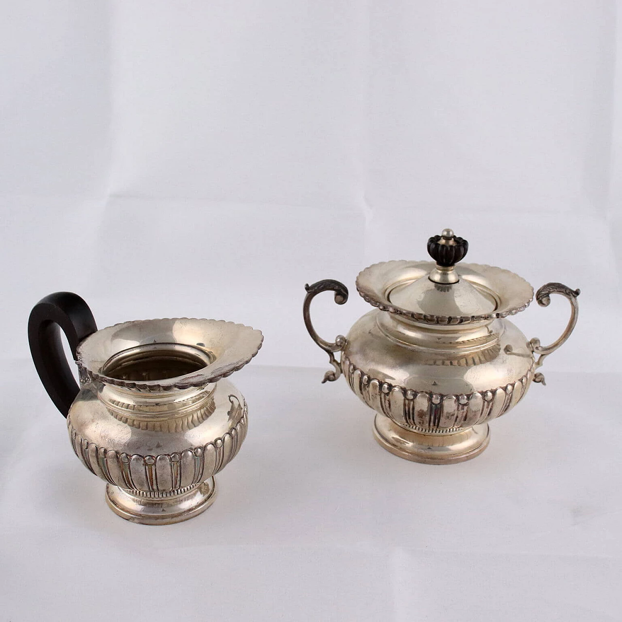 Embossed silver service with wooden sockets, 1950s 5