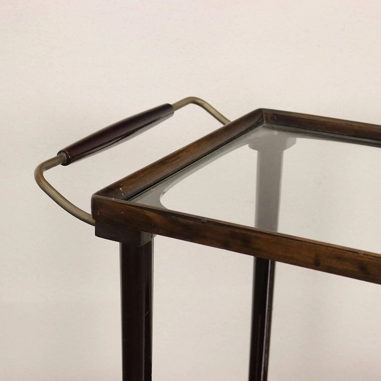 Wood, glass and brass trolley, 1960s 3