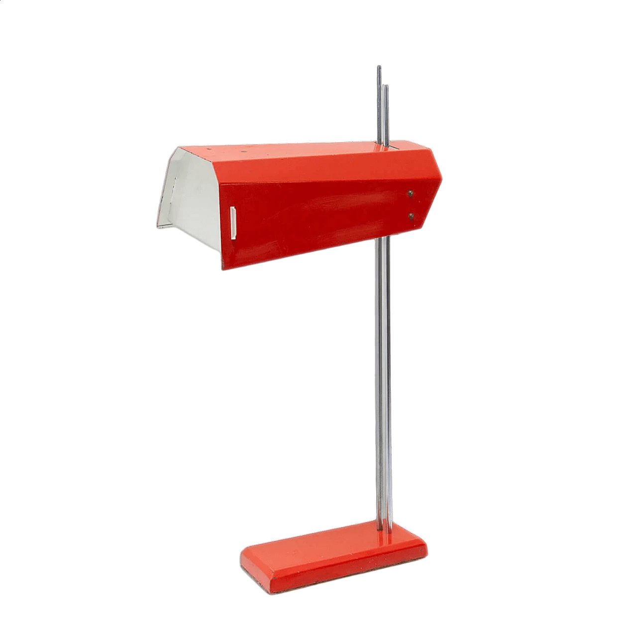 Lampada da scrivania con struttura cromata e paralume rosso di Josef Hurka per Napako, anni '60 17