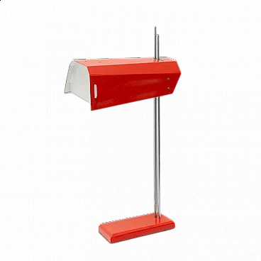 Desk lamp with chrome frame and red shade by Josef Hurka for Napako, 1960s