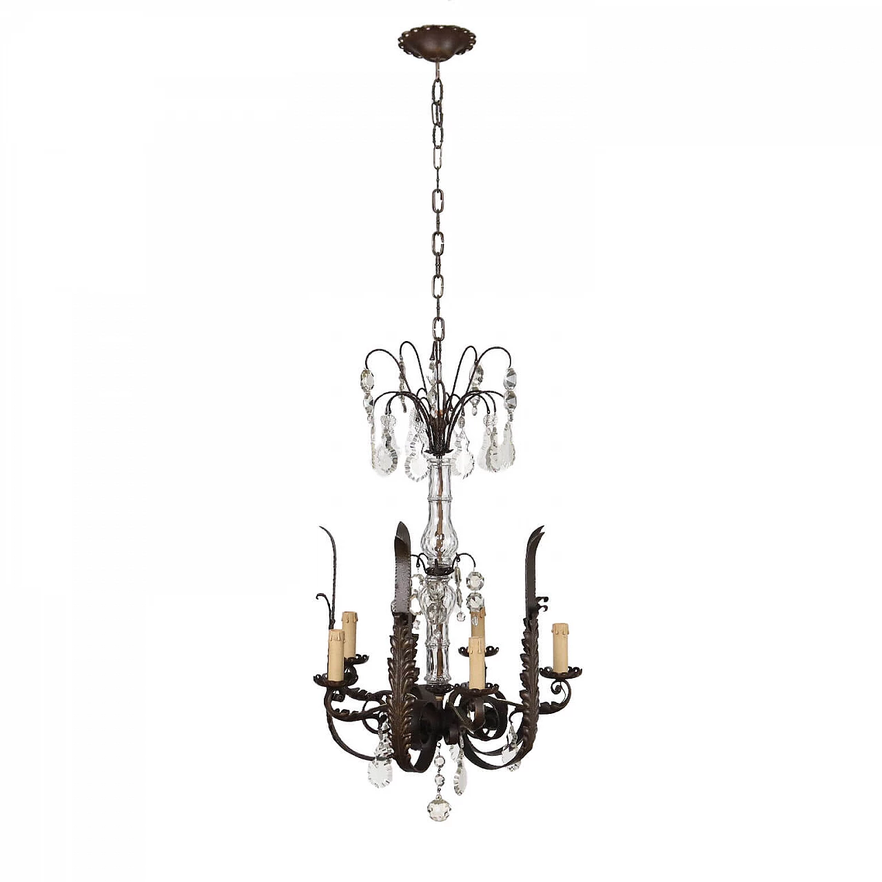 Art Nouveau style wrought iron and glass ceiling lamp, early 20th century 1