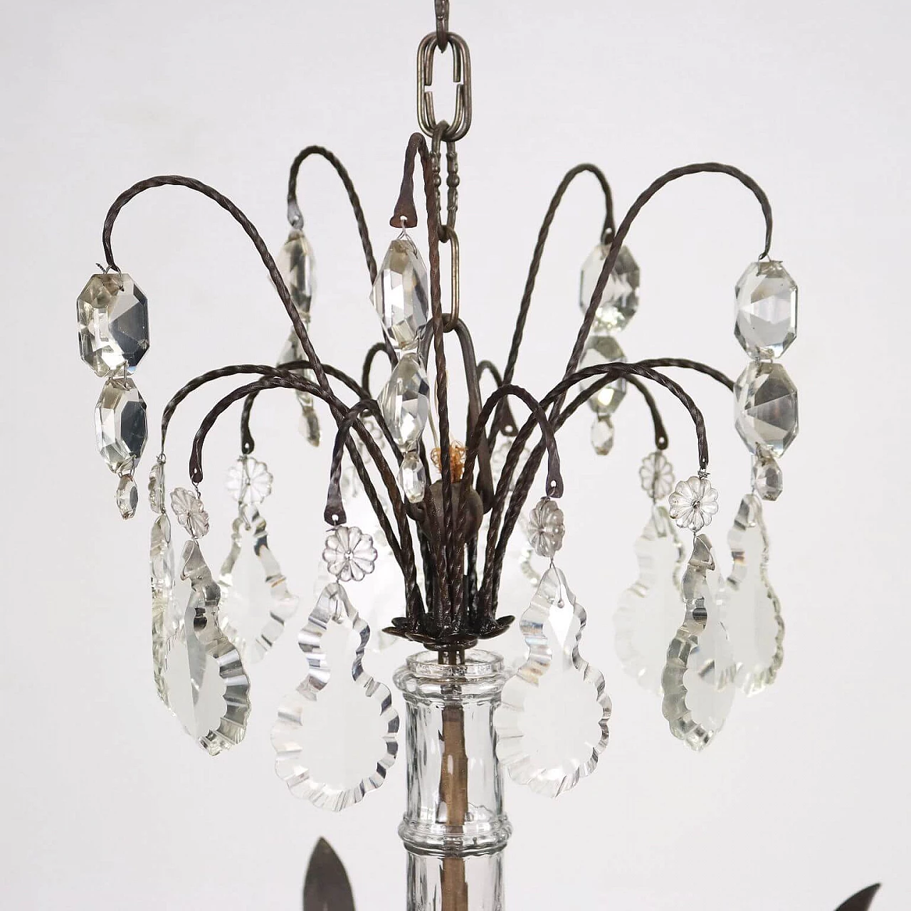 Art Nouveau style wrought iron and glass ceiling lamp, early 20th century 3