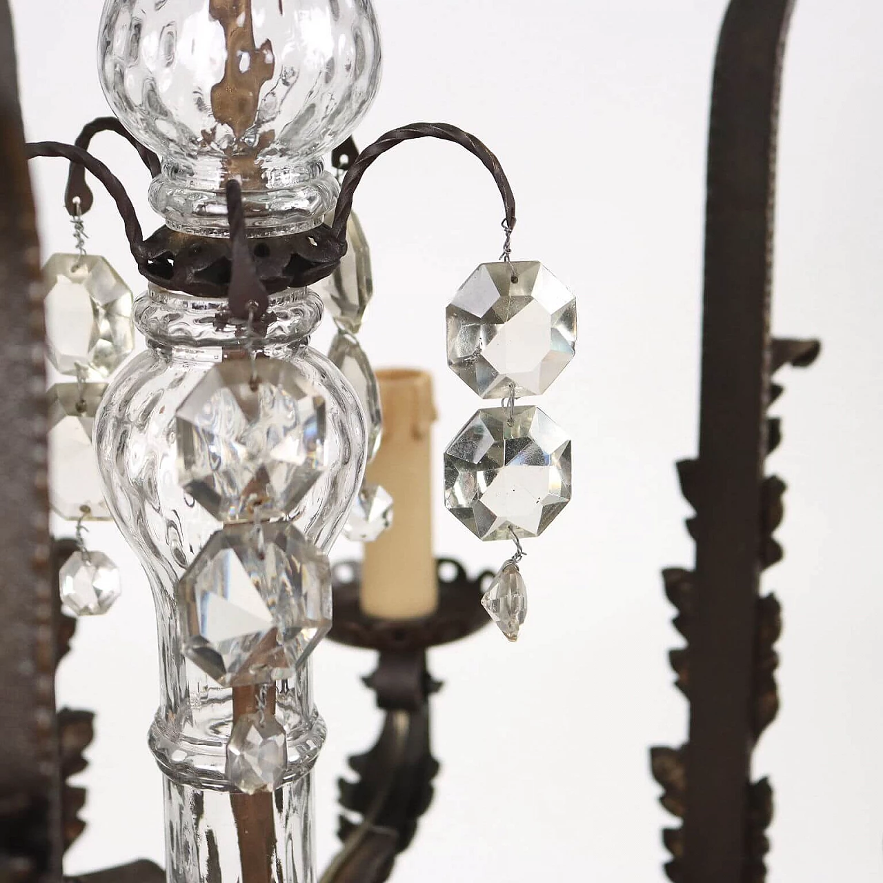Art Nouveau style wrought iron and glass ceiling lamp, early 20th century 4