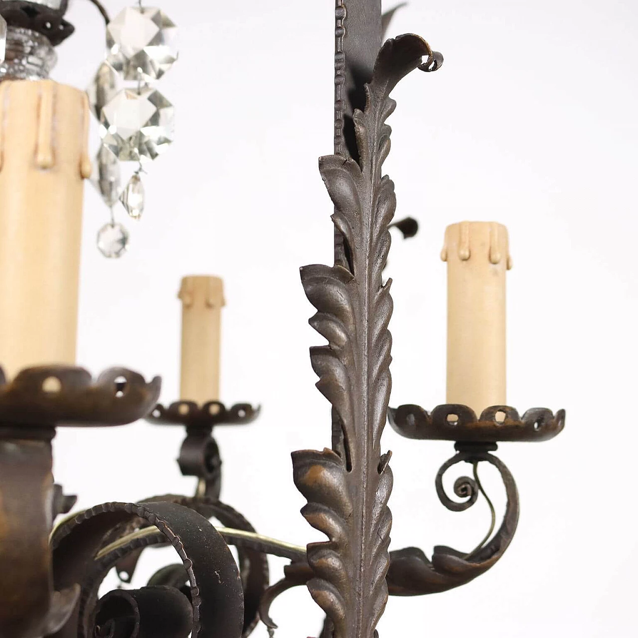 Art Nouveau style wrought iron and glass ceiling lamp, early 20th century 6