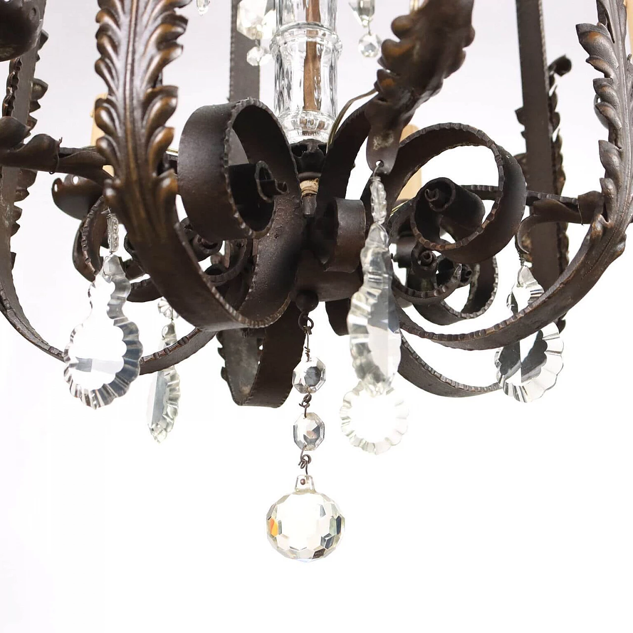 Art Nouveau style wrought iron and glass ceiling lamp, early 20th century 7