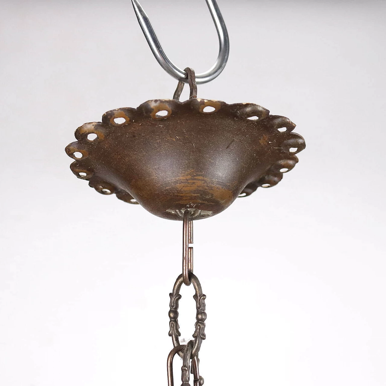 Art Nouveau style wrought iron and glass ceiling lamp, early 20th century 8