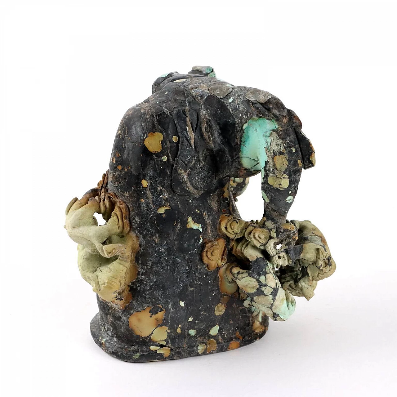 Chinese turquoise root sculpture of elephants and other animals 3