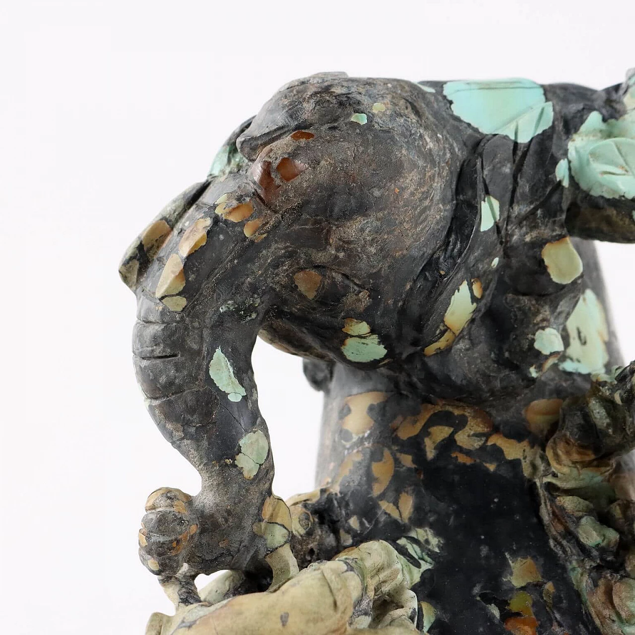 Chinese turquoise root sculpture of elephants and other animals 4