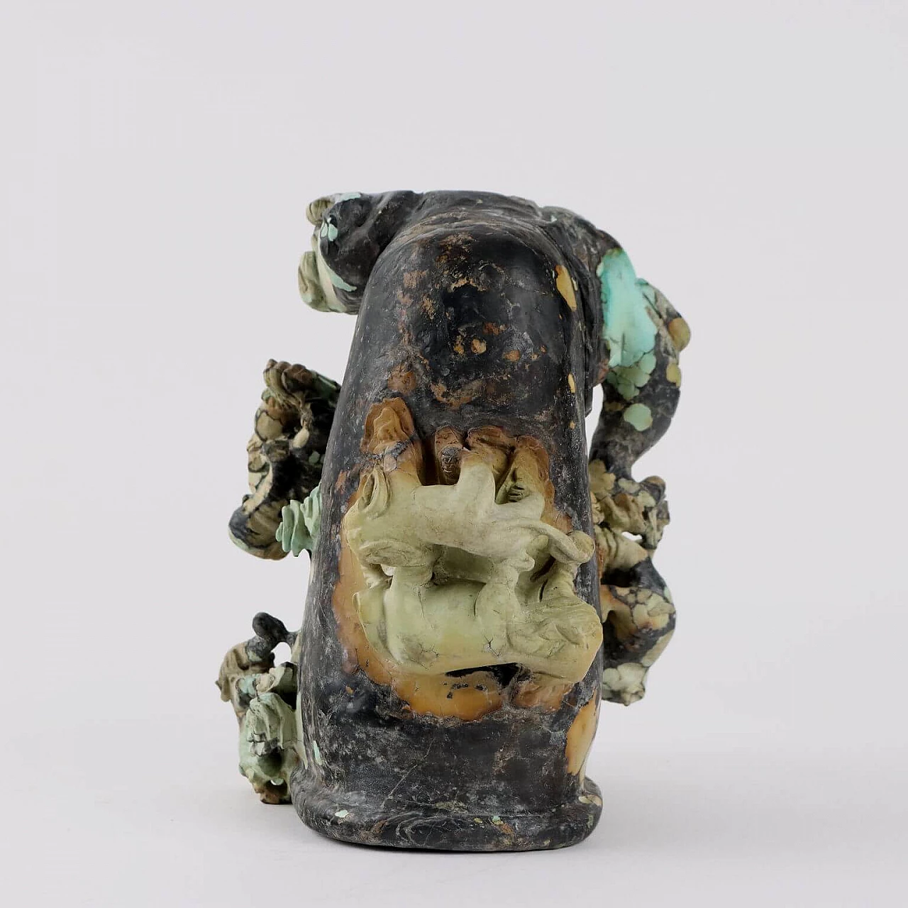 Chinese turquoise root sculpture of elephants and other animals 7