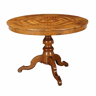 Louis Philippe round elm table with geometric inlay, late 19th century