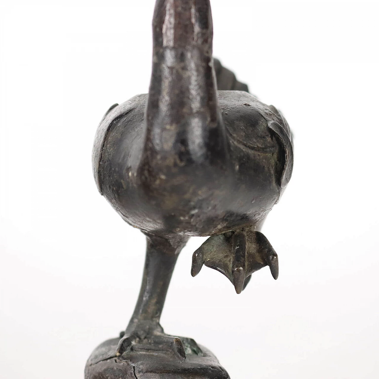 Portacandela cinese in bronzo con anatra, '700 4