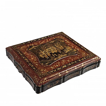Lacquered and painted wooden box, late 19th century