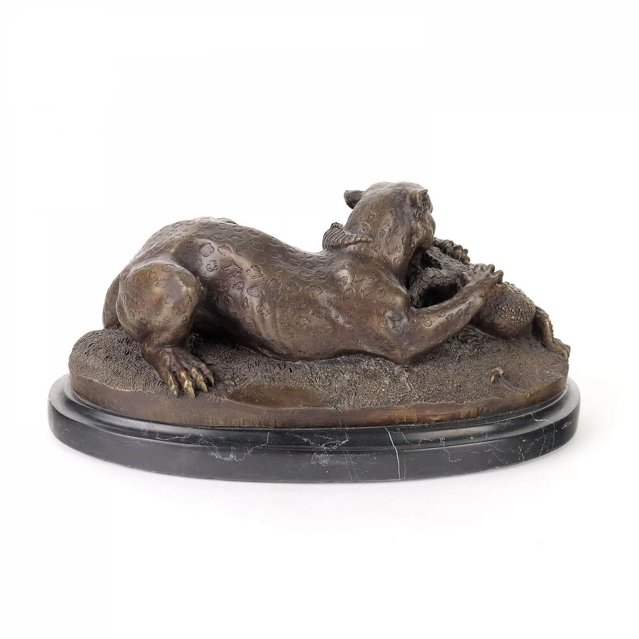 Bronze tiger and crocodile sculpture on marble base 8