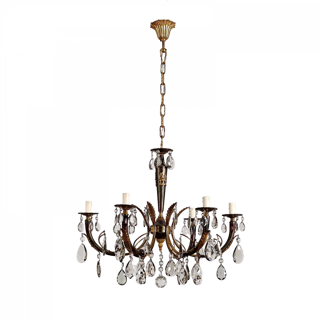 Restoration style brass, bronze and crystal chandelier, early 20th century 1