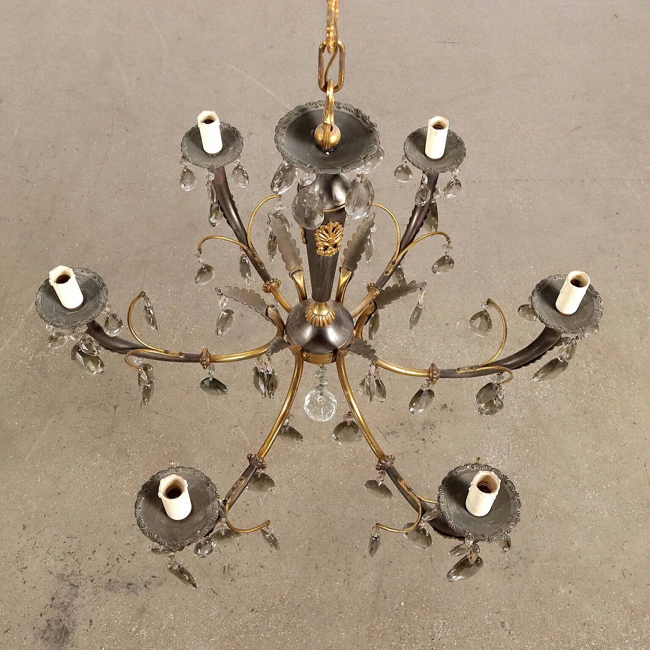 Restoration style brass, bronze and crystal chandelier, early 20th century 8