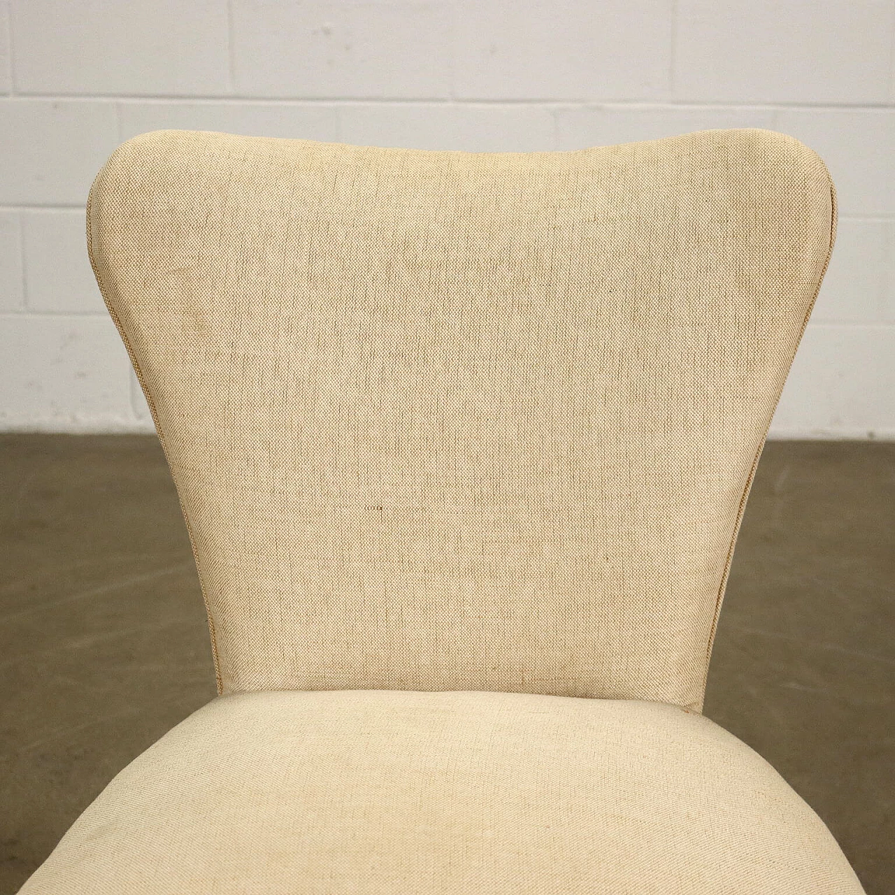 Coppia di sedie in legno e tessuto beige, anni '50 3