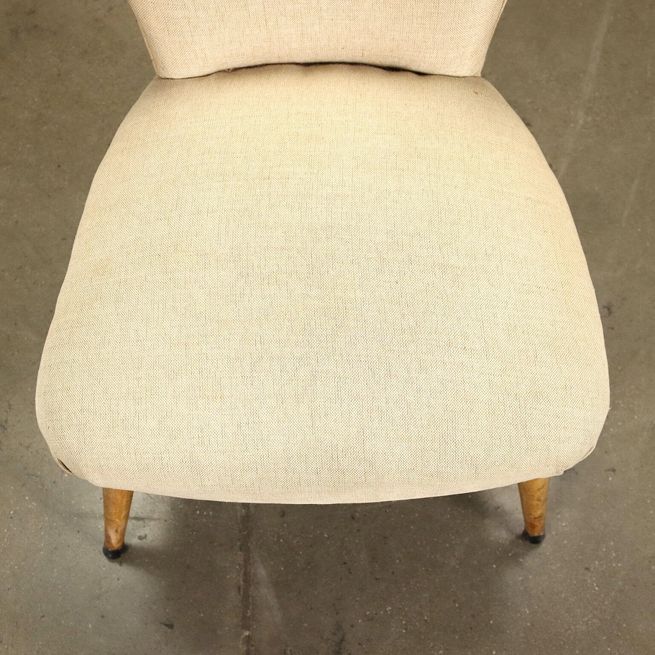 Pair of wood and beige fabric chairs, 1950s 4