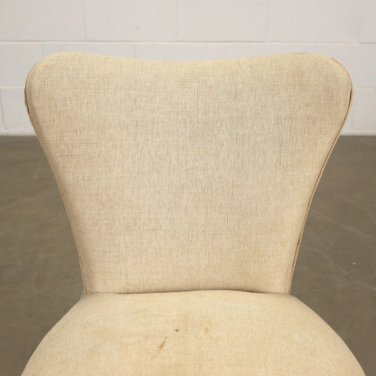 Coppia di sedie in legno e tessuto beige, anni '50 7