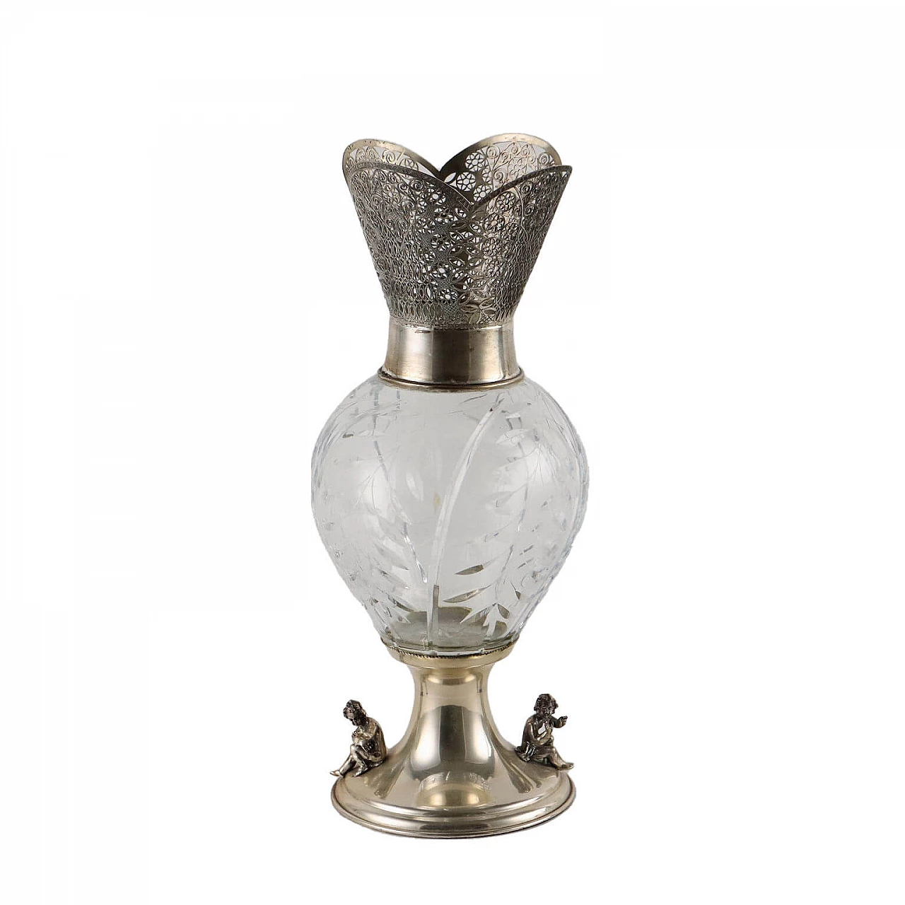 Vaso in argento e cristallo di Apiemme Argenterie, anni '70 1