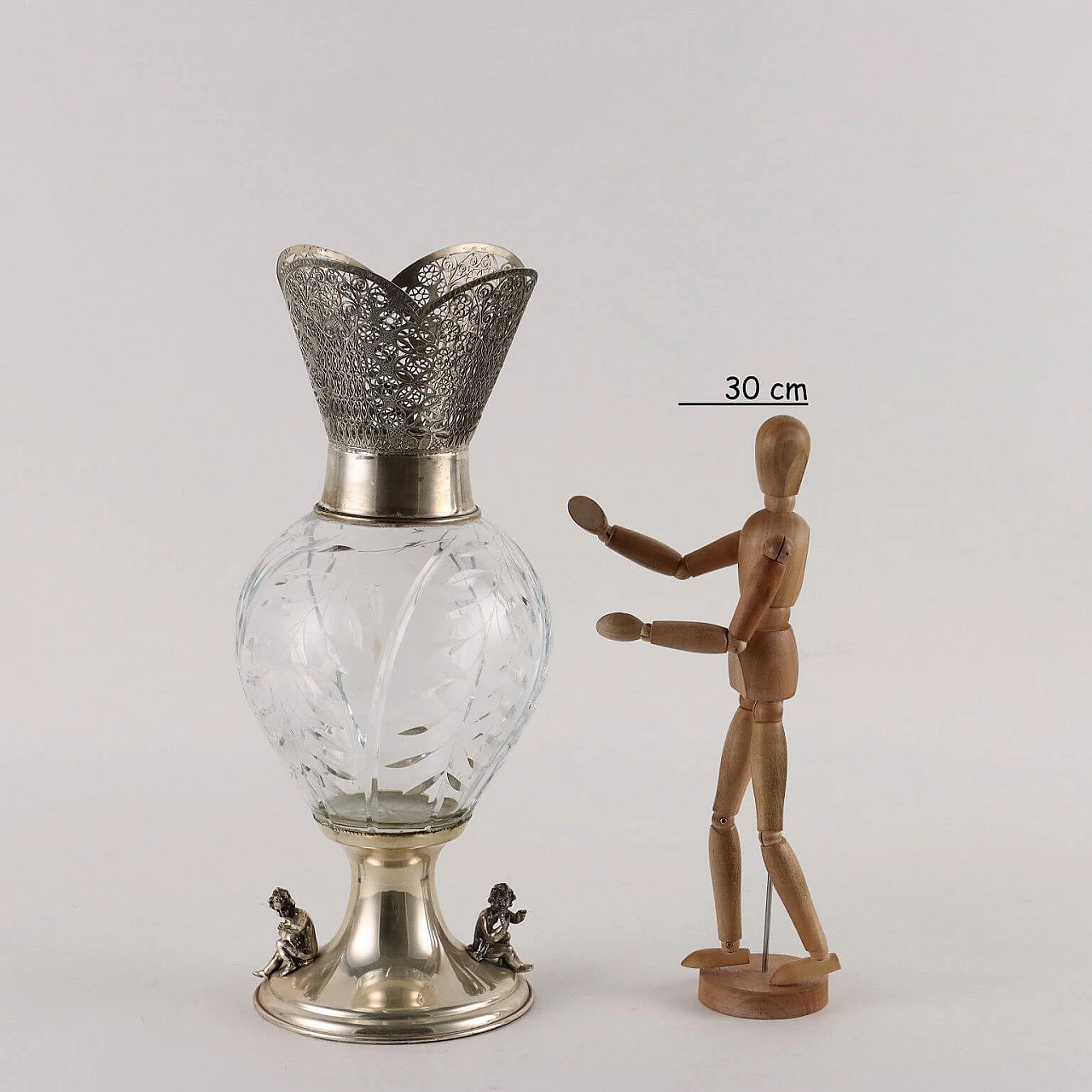 Vaso in argento e cristallo di Apiemme Argenterie, anni '70 2