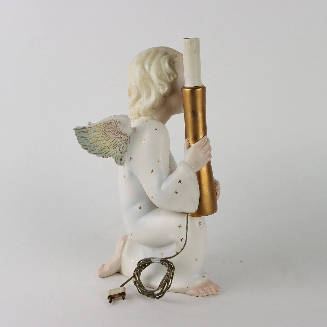 Scultura in ceramica di angioletto con cero di Camillo Ghigo, anni '40 6