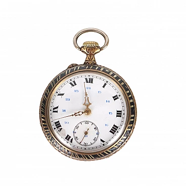 French bronze and enameled metal pocket watch