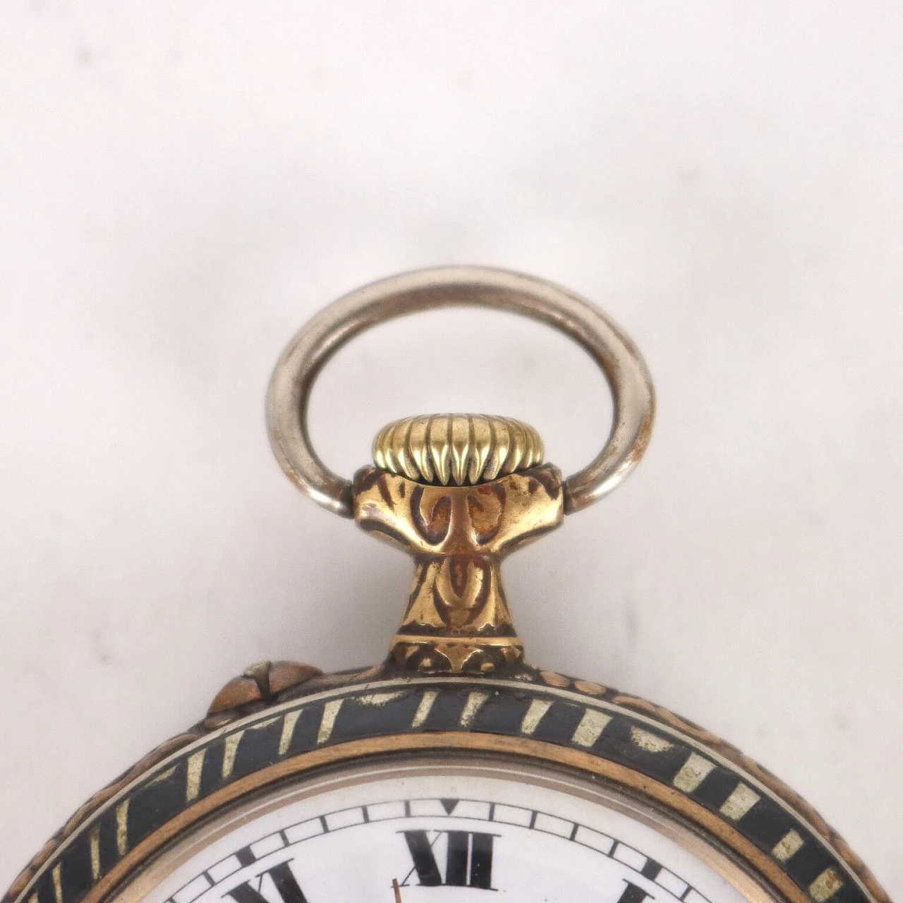 French bronze and enameled metal pocket watch 3