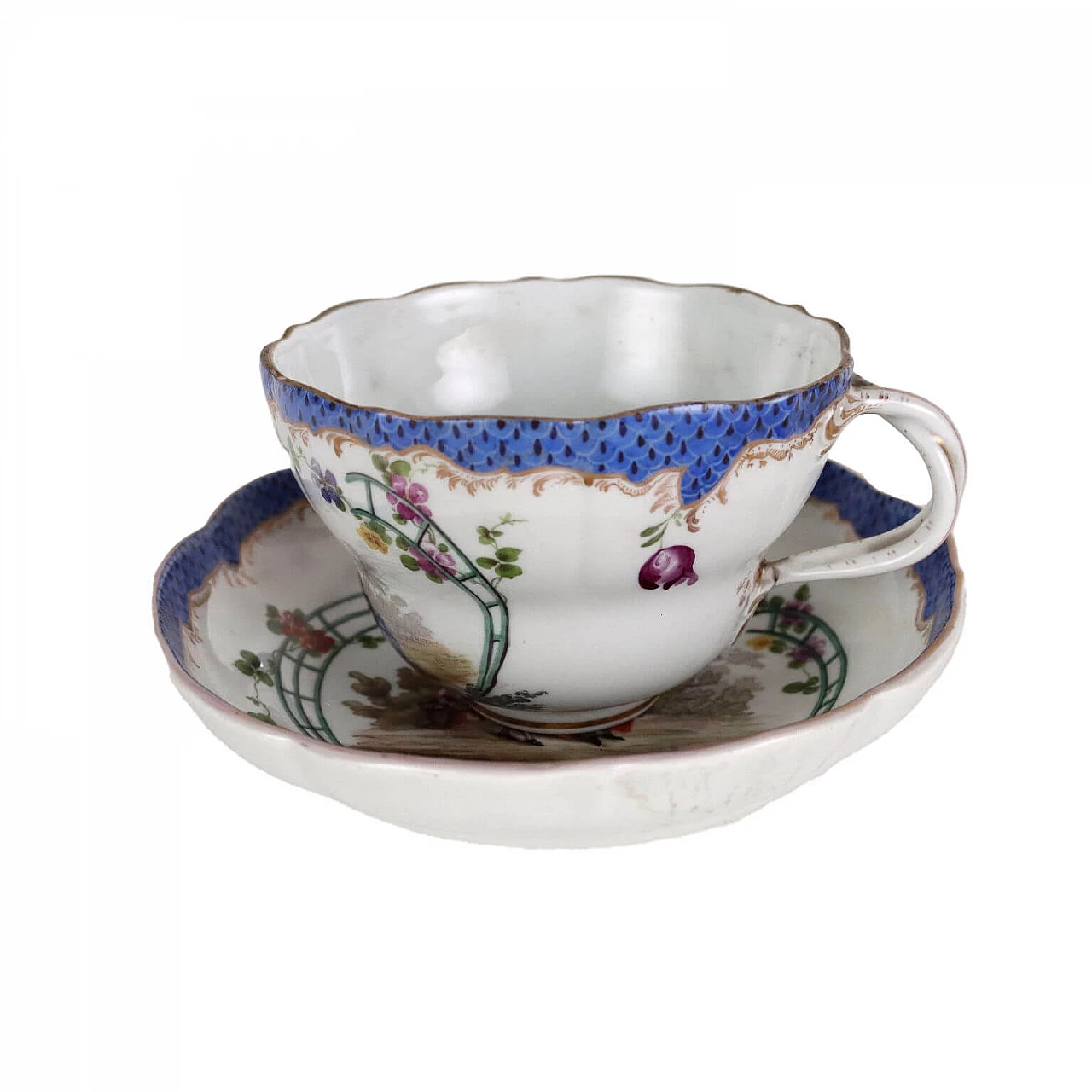 Tazza in porcellana bianca Meissen con piattino, '700 1