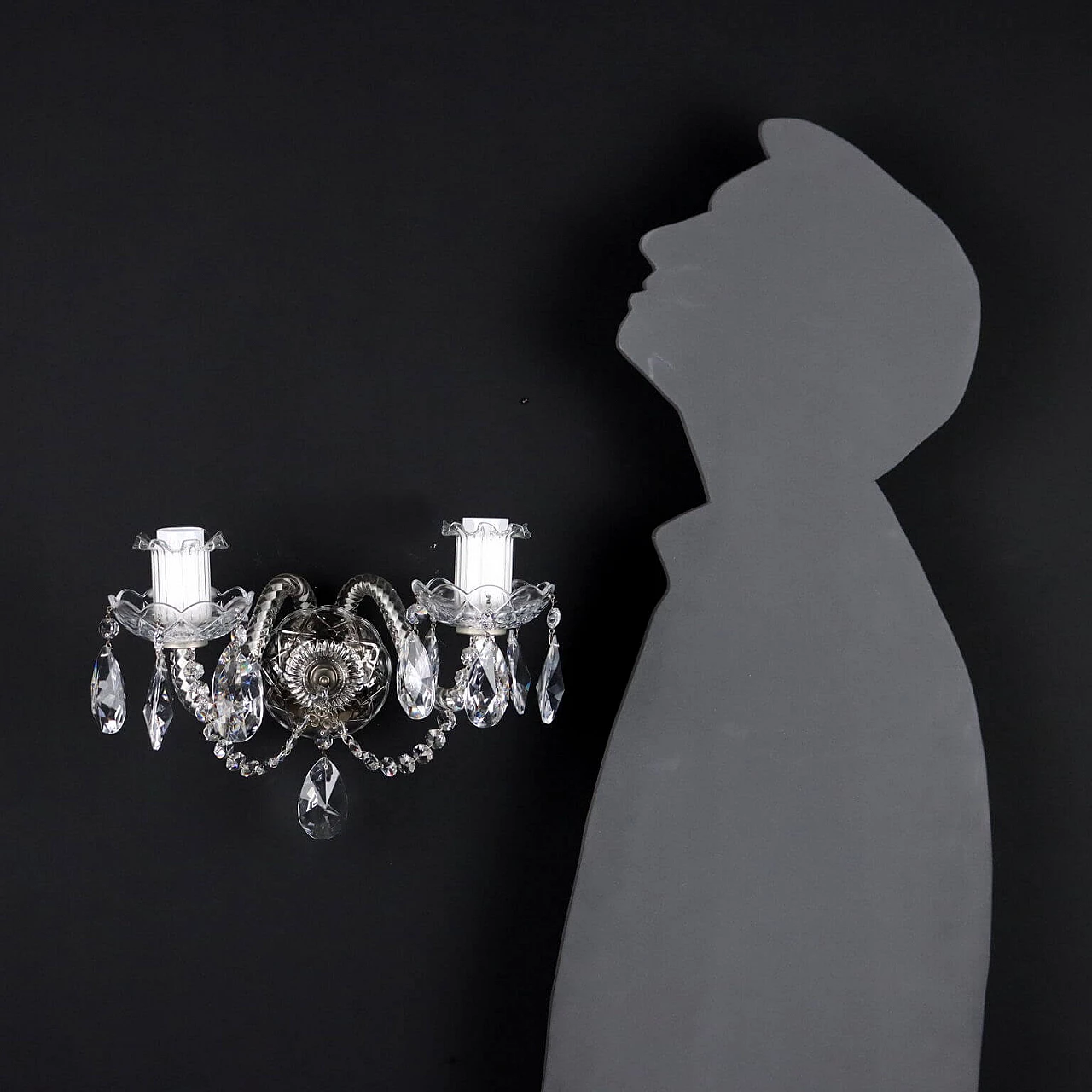 Two-light wall sconce with crystal arms, bobeches and pendants 2