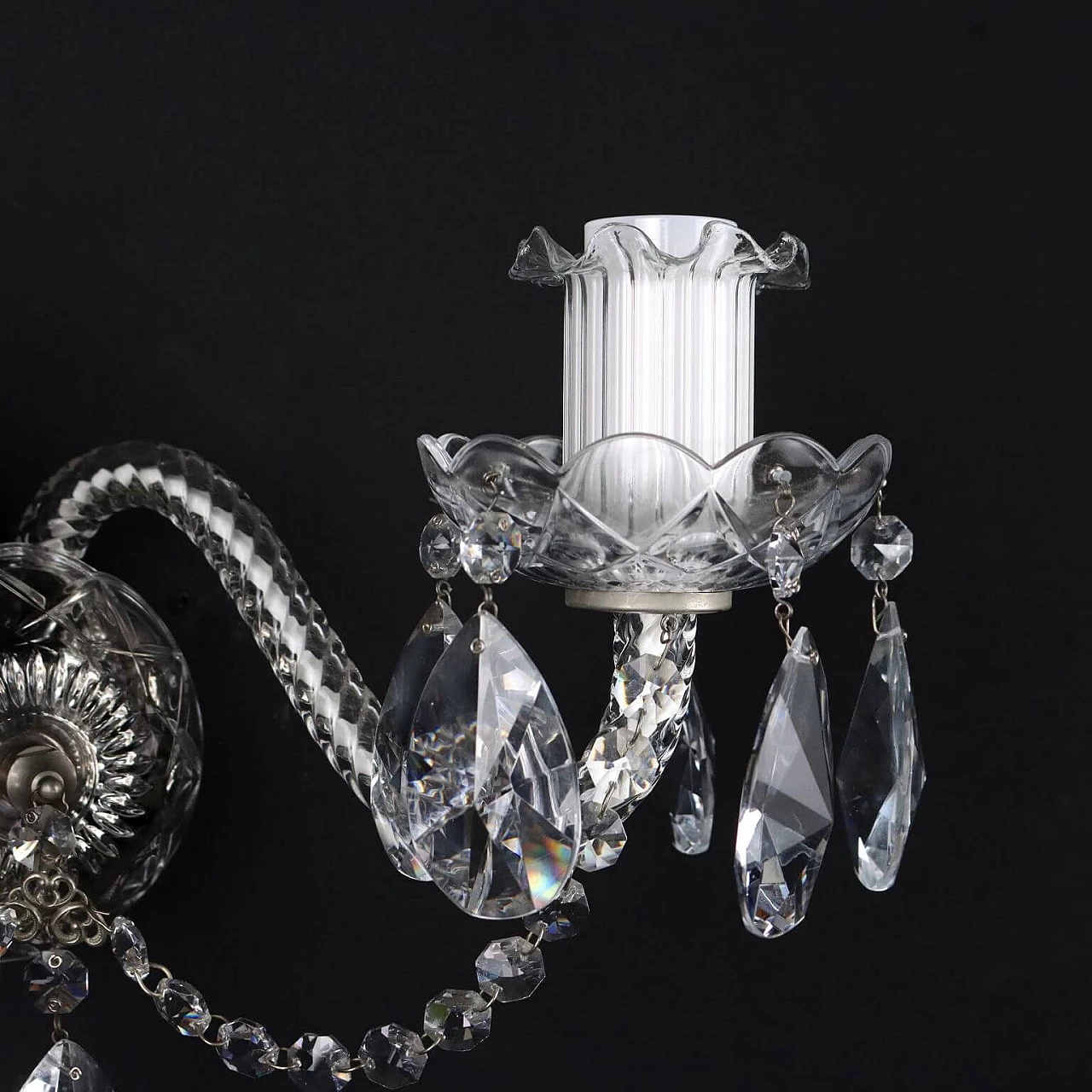 Two-light wall sconce with crystal arms, bobeches and pendants 3