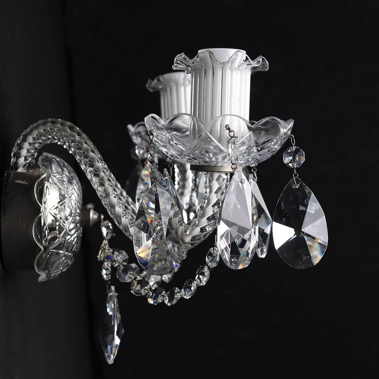 Two-light wall sconce with crystal arms, bobeches and pendants 4