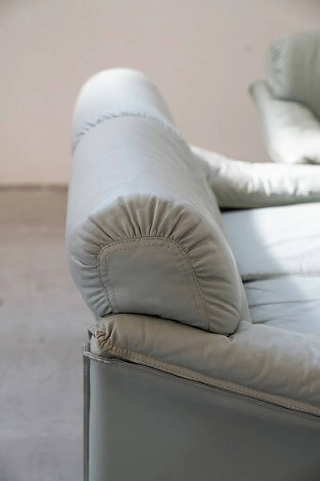 Pair of sofas and armchair in pale blue leatherette by FD Salotti, 1970s 3