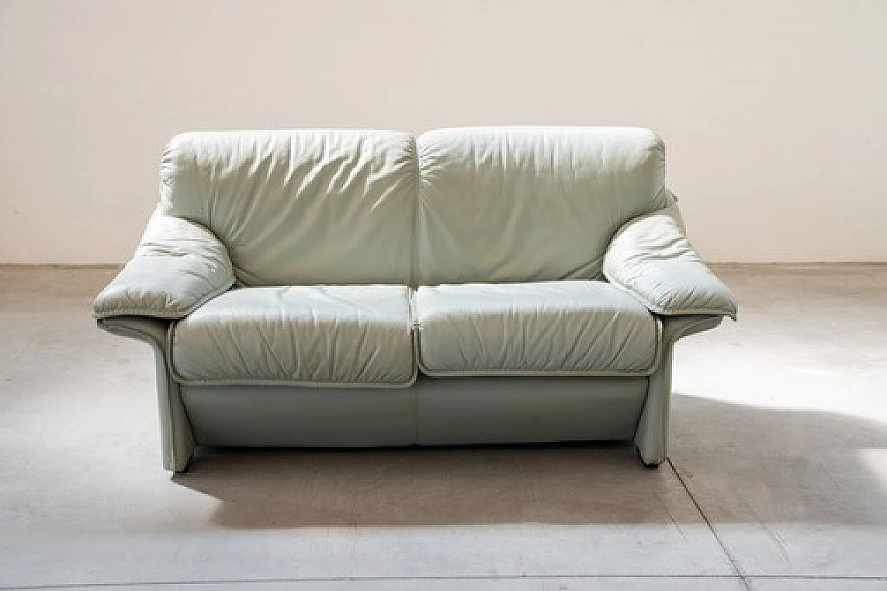 Pair of sofas and armchair in pale blue leatherette by FD Salotti, 1970s 18