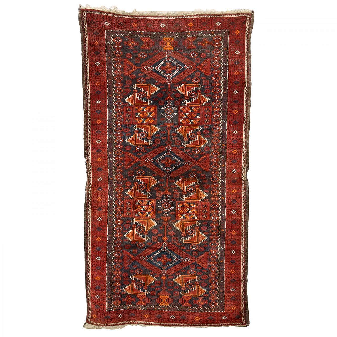Iranian red, blue and orange wool Beluchi rug 1