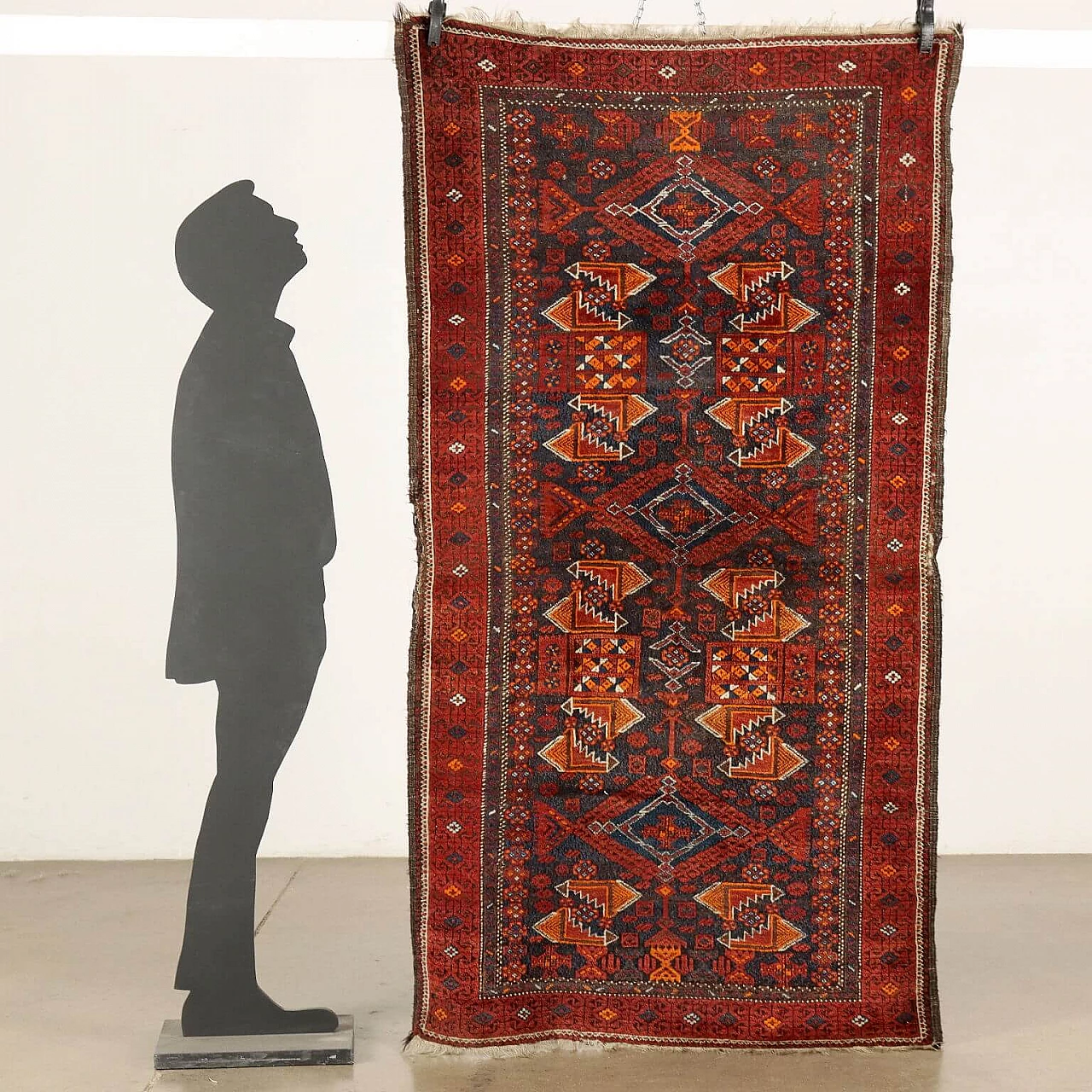 Iranian red, blue and orange wool Beluchi rug 2