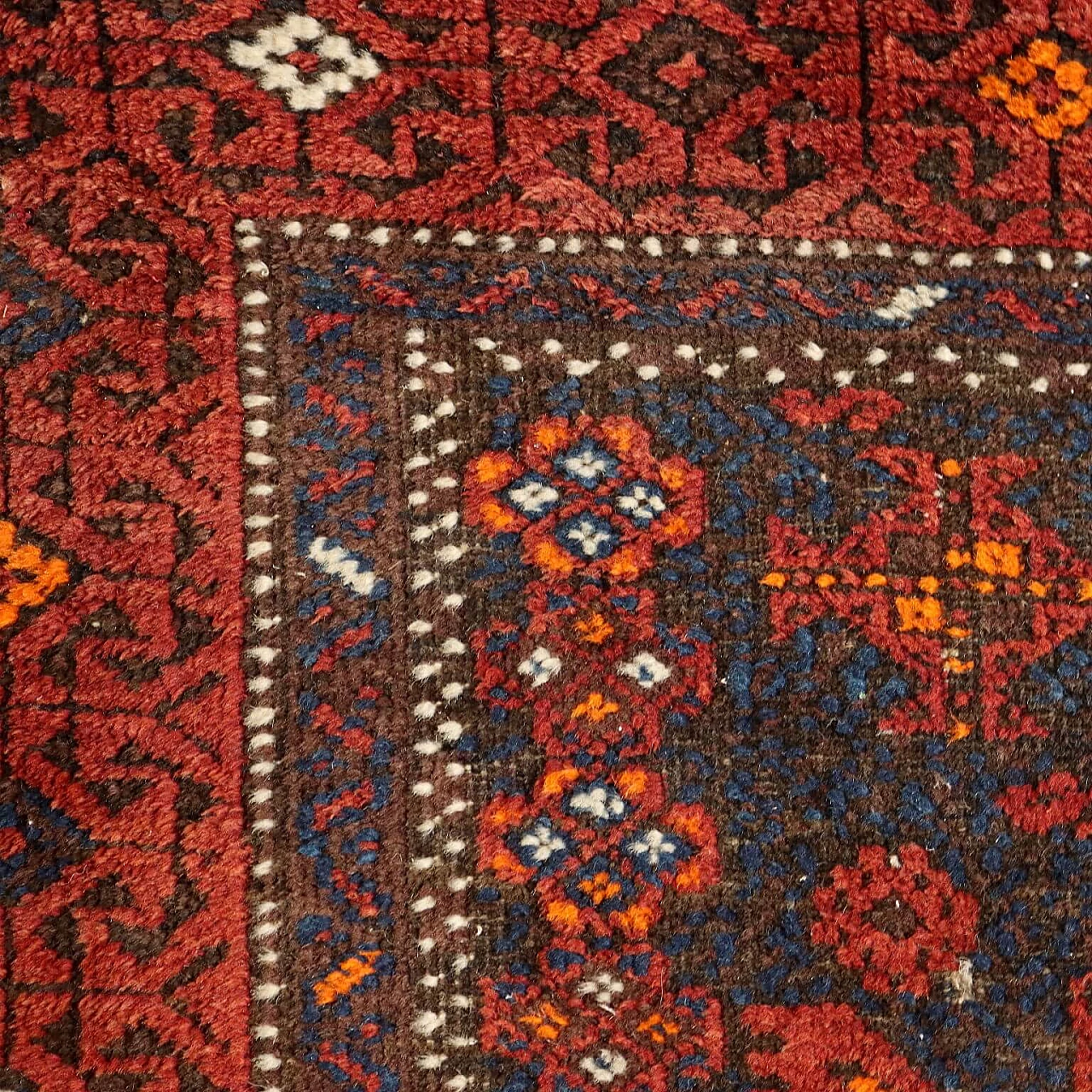 Tappeto Beluchi iraniano in lana rossa, blu e arancione 5