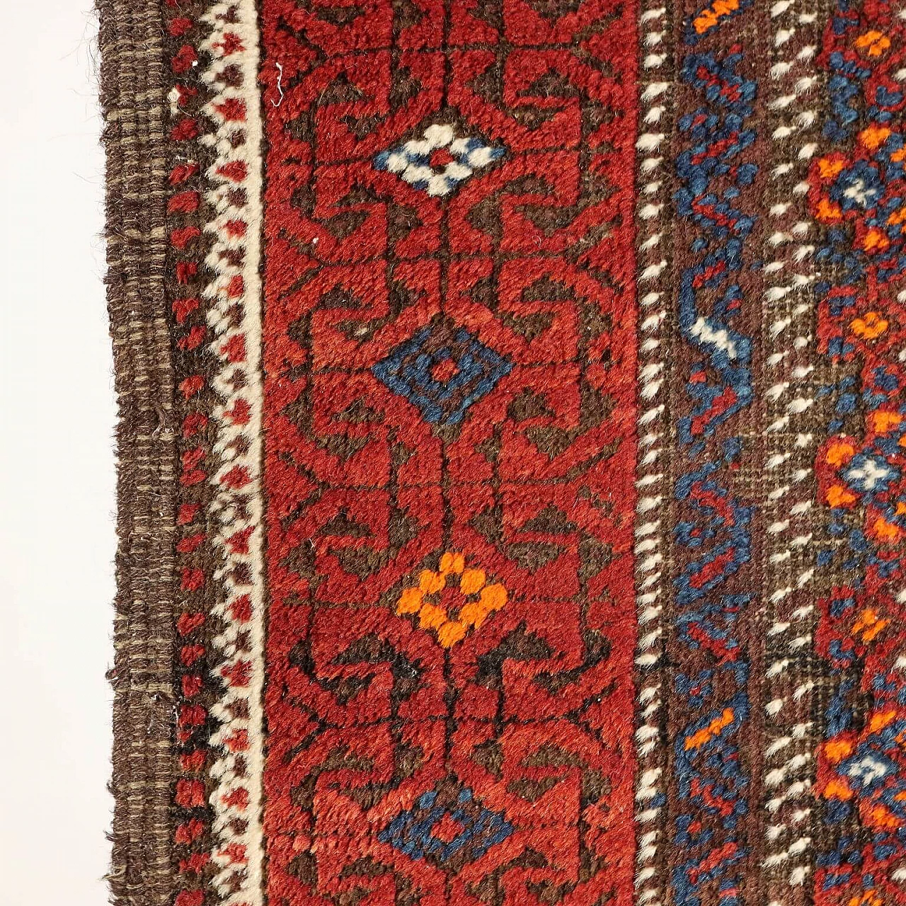 Tappeto Beluchi iraniano in lana rossa, blu e arancione 6