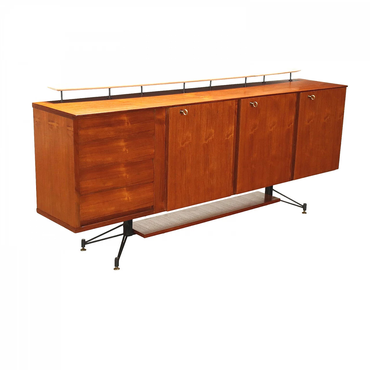 Teak veneer sideboard with marble shelf, 1960s 1