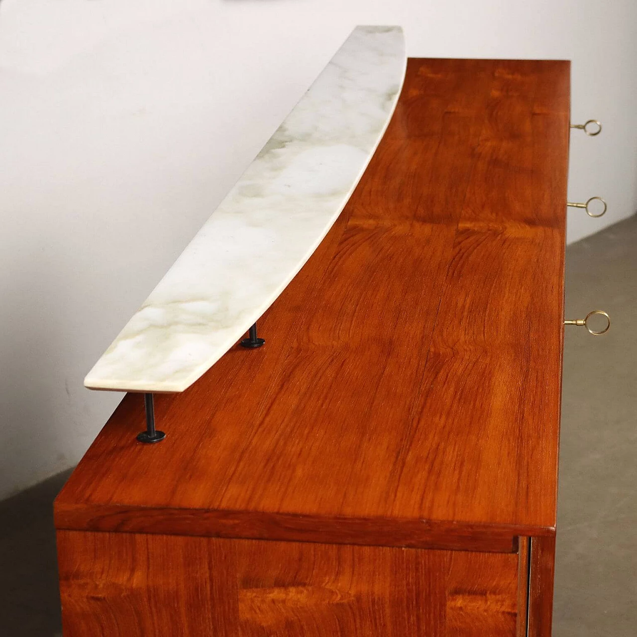 Teak veneer sideboard with marble shelf, 1960s 4
